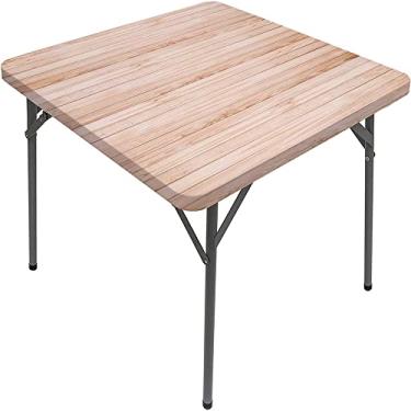 Imagem de CESGFC Toalha de mesa de madeira, estampa de textura de prancha de madeira, borda elástica, capa de mesa de jantar interna/externa, adequada para mesa quadrada de 119 x 119 cm
