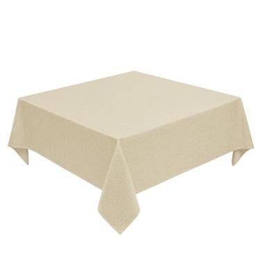 Imagem de Decorelia Toalha de mesa quadrada de linho sintético para sala de jantar, textura impermeável, decoração de casa de fazenda, toalha de mesa rústica para festas internas e externas, férias, piqueniques