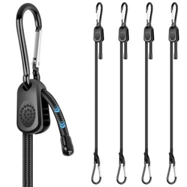 Imagem de Kinzomor Cordões elásticos ajustáveis de 122 cm, 4 peças ajustam de 18 a 122 cm com ganchos resistentes ao ar livre para acampamento, carga, bicicleta, lonas, barracas, bicicletas, bagagens, barcos