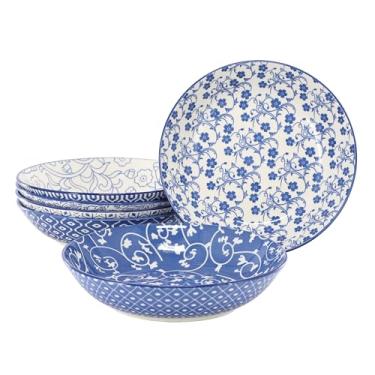 Imagem de Elama Aurora Conjunto de tigelas gráficas azuis de porcelana com design sortido de 6 peças; louças; conjunto de louças; conjunto de tigelas (6 peças)