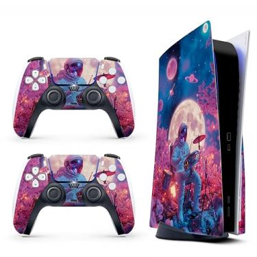 Imagem de Capa adesiva para PS5 - Astronaut Art, compatível com edição de disco e edição digital (não versão fina) - 2 capas de controle e capa de console - sem bolhas, proteção total, impermeável, removível