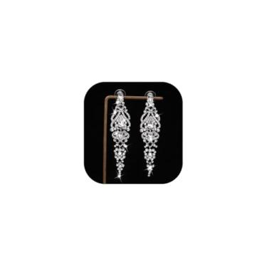 Imagem de Brincos longos de cristal para mulheres, elegante, strass, longo, borla, brinco, bijuteria, noiva, festa de casamento, presentes, Normal, Metal, Strass
