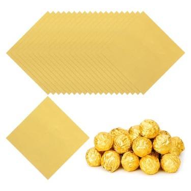 Imagem de PATIKIL Embalagens de doces de 7 x 7 cm, 200 peças de papel de embrulho de chocolate para decoração de doces caseiros de caramelo faça você mesmo, embalagem de bolo de chocolate, ouro claro