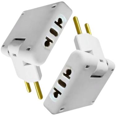 Imagem de Kit 02 Adaptador Tomada Articulado T Para 02 e 03 Pinos Benjamin Bivolt 10A 20A