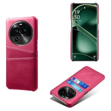 Imagem de Capas Compatível com OPPO Find X6 PRO,Caso de couro PU-Tampa de telefone a prova de choque com 2 slots de cartão,Proteção anti-impressão digital e anti-gota-Rose Red