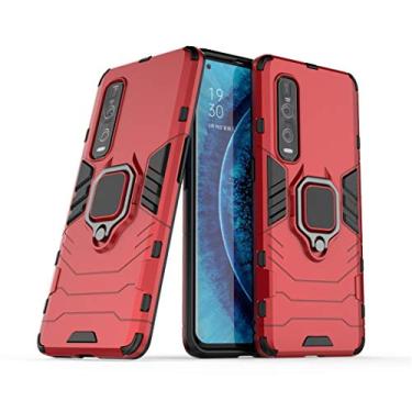 Imagem de Compatível com OPPO Find X2 Pro Capa Prova de Choque de Camada Dupla, Anel Giratório de 360 com Suporte de Celular para Carro (Vermelho)