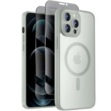 Imagem de Symcele Capa projetada para iPhone 12 Pro, compatível com MagSafe, com protetores de tela de privacidade X2, [proteção da câmera] [proteção contra quedas militares] capa de telefone à prova de choque