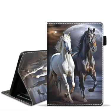 Imagem de JDHJFBFJNP Capa para tablet Amazon Kindle Fire HD 10 e 10 Plus de 10,1 polegadas (13ª/11ª geração, versão 2023/2021), capa flip de couro PU com suporte para cartão e porta-lápis, cavalo de corrida