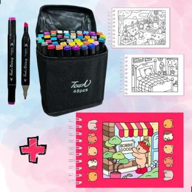 Imagem de Kit Livro Colorir Bobbie Goods 50 Folhas + 48 Canetinhas - Geral, Rosa