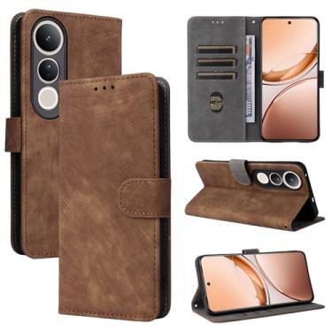 Imagem de Capa compatível com Vivo V50 Lite 5G, compatível com Vivo V50 Lite 5G, couro PU, capa flip marrom