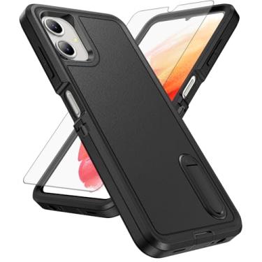 Imagem de Asuwish Capa de celular para Samsung Galaxy A06 5G com protetor de tela de vidro temperado, suporte oculto híbrido, resistente, à prova de choque, resistente, proteção Ao6 A 06 4G LTE mulheres homens