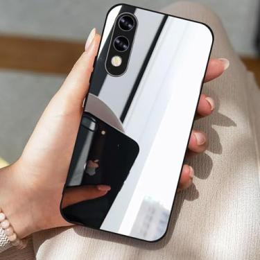 Imagem de LUVI Capa espelhada compatível com Galaxy S25 Edge para mulheres, maquiagem fofa luxuosa com espelho de vidro brilhante, capa fina e fina para Galaxy S25 Edge, prata