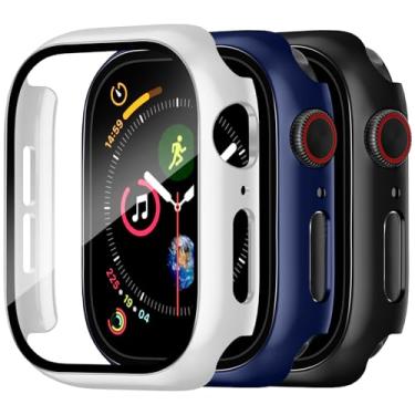 Imagem de [Pacote com 3] Capa Charlam compatível com Apple Watch 38 mm Series 1/2/3 protetor de tela integrado, capa protetora ultrafina de policarbonato rígido para iWatch de 38 mm, preto, azul marinho,