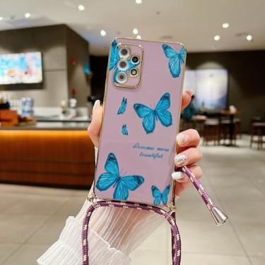 Imagem de Capa de celular com cordão diagonal com revestimento vegetal para Samsung Galaxy A52 A51 A53 A52 A72 A71 A73 A42 A33 A32 A34 A23 A22 A21S A14, DD01 Roxo, cordão, para Samsung A31