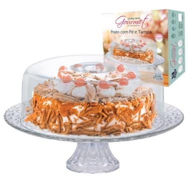 Imagem de Boleira Com Pé Gourmet Em Vidro Com Tampa Plástica Ruvolo Transparente