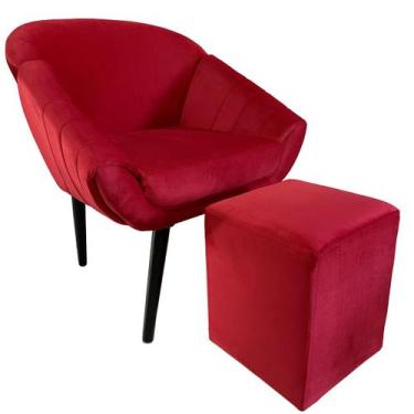 Imagem de Kit Poltrona Giovana Puff Quadrado e Almofadas em Sued Premium - Sua C