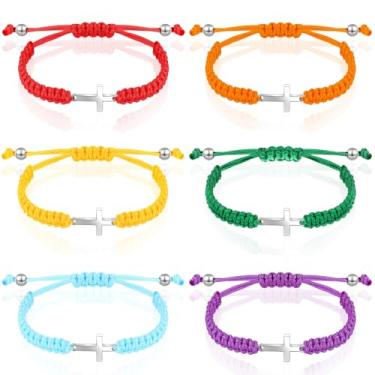 Imagem de Sureio Pulseira de cruz da amizade corda trançada ajustável Jesus Cristão cruz pulseiras combinando corda corda da sorte pulseira BFF para mulheres, homens, meninos e meninas, batismo de Páscoa, about