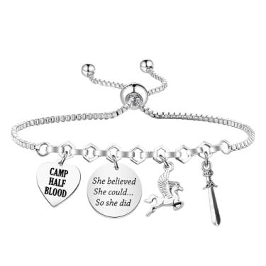 Imagem de TIIMG Presente inspirado em Percy Trident Film Lover Bookworm Heroes She Believed She Could So She Did Bookish Bracelet, Small, Aço inoxidável, 0