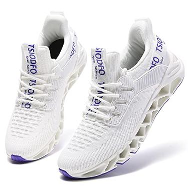 Imagem de SKDOIUL Tênis esportivo feminino para caminhada, moderno, casual, esportivo, tênis de corrida, A069, branco, roxo, 8.5