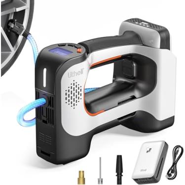 Imagem de Litheli Compressor de ar sem fio, compressor de ar portátil de 20 V, bomba de pneu sem fio para carro, bicicleta, bola esportiva, inflador de pneu de bateria, 3 adaptadores de bocal, 150 psi, com