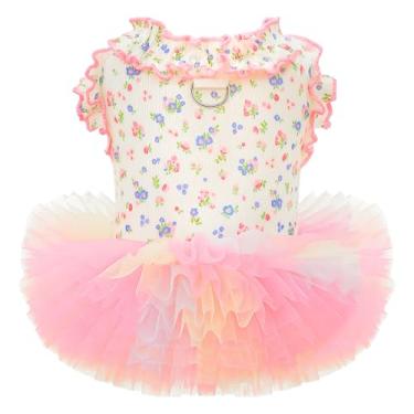 Imagem de Vestido floral para cães e gatos com saia tutu - Roupas elásticas respiráveis para animais de estimação para cães pequenos, meninas, gatos e filhotes, roupa de festa de aniversário (rosa, grande)