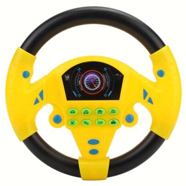 Imagem de Cryfokt Brinquedo Interativo do Volante de Carro Com Sons, Alta Imitação de Imitação, Música Dinâmica, Acessório de Copo de Sucção, Crianças Fingem que a Ferramenta de Condução de (Amarelo)