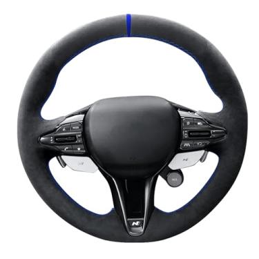 Imagem de Alfanxi Hand Stitch Steering Wheel Cover Fits Alcantara Material for Hyundai I30 N I20 Kona Veloster N-Line Elantra N 2017-2025(Blue Stripe-1)