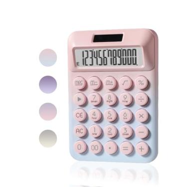 Imagem de VGASHARE Calculadora de botão grande, calculadora de mesa gradiente fofa, 12 dígitos, tela LCD grande, fonte de alimentação dupla, solar e bateria, perfeita para professores, estudantes, escritório