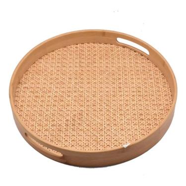 Imagem de Bandeja Redonda 35cm Em Madeira E Fibra - Ellegance