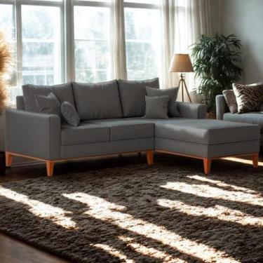 Imagem de Sofá 3 Lugares Beny com Chaise Direito Suede Cinza - Madeira Prima Dec