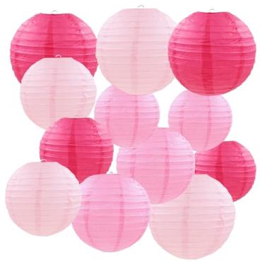 Imagem de Pacote com 12 lanternas de papel chinesas decorativas, 25,4 cm/30,5 cm, decorações suspensas chinesas rosa para festa de aniversário de casamento, dia dos namorados, decoração de noivado