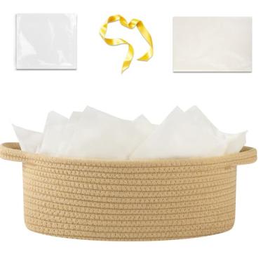 Imagem de OIAHOMY Cesta de presente com alça, cesta de tecido pequena com saco de presente, fita e papel de embrulho, caixas de berçário vazias para encher com itens pequenos, organizador de brinquedos para