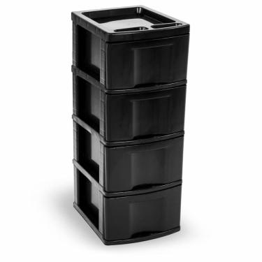 Imagem de Gaveteiro Preto Organizador Plástico 4 Gavetas Grandes