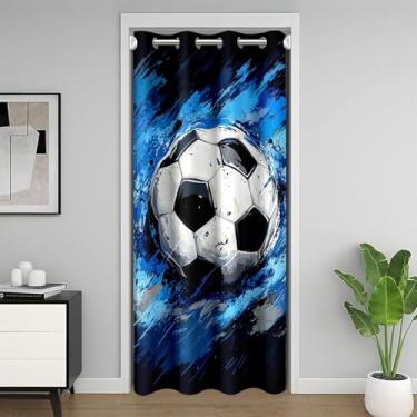 Imagem de meiyoeat Capa de porta de armário de futebol futebol 132 x 213 cm 1 painel cortina de porta de grafite azul para privacidade de entrada crianças meninos meninas bola jogo escurecimento cortina amante