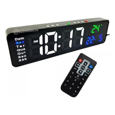 Imagem de Relógio Digital LED Mesa/Parede com Controle Remoto, Calendário, Alarme, Cronômetro, Termômetro, USB 5V – Dias da Semana em Português – Preto