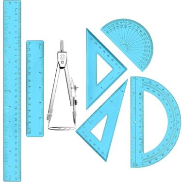 Imagem de Zonon 1 conjunto de conjunto de matemática geométrica de plástico inclui bússola de desenho, transferidor de 15 cm e 4 polegadas, réguas de triângulo de 45/60 graus, régua de matemática de 30 cm e 15