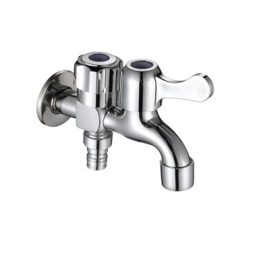 Imagem de Torneira Cromada Metal E ABS 1/4 De Volta para Tanque e Jardim com Duas Saídas – Ideal para Lavanderia, Máquina de Lavar e Mangueira, resistente e durável com acabamento sofisticado