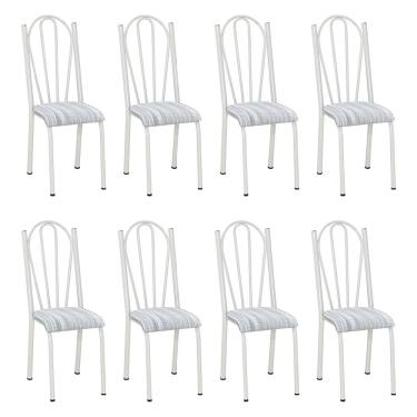 Imagem de Kit 8 Cadeiras de Cozinha Alasca Estampado Linho Pés de Ferro Branco - Pallazio