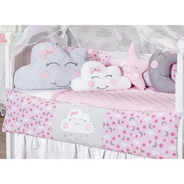 Imagem de Kit Berço Proteção 2 Laterais 12p Rosa Nuvem