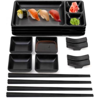 Imagem de Conjunto de pratos de sushi Pumtus 16 peças de melamina com molho
