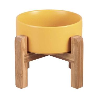 Imagem de Taça elevada de cerâmica para gatos LIONWEI LIONWELI amarela com supor