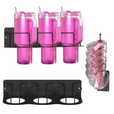 Imagem de 2 peças de organizador de garrafa de água de aço carbono para economia de espaço, suporte magnético ajustável para armazenamento de copos para geladeira doméstica (preto, conjunto de 3 xícaras de