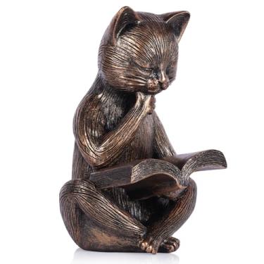 Imagem de Cat Reading Figurine – 6.4" Cute Cat Statue, Whimsical Cat Decor for Cat Lovers, Collectible Cat Figurines for Bookshelf, Office, or Library – Resin Cat Sculptures, Funny Cat Gifts, Home Library Decor