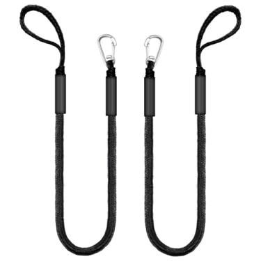 Imagem de ZRSCHYG Linhas de ancoragem elástica para barcos e jet skis – Corda de amarração elástica resistente de 1,8 m com gancho único – estica até 2,7 m – preto/amarelo, preto/verde e amarelo, pacote com 2