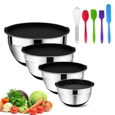 Imagem de Kit 4 Tigela De Inox Mistura Com Tampa Para Batedeira, 2.9/2.1/1.4/0,9L, Conjunto De Saladeiras De Metal Inoxidável Com Tampa, Ideal Para Servir Misturas, Não Tóxico, Tampa Hermética,Fácil De Limpar