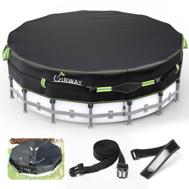 Imagem de UIRWAY Capa De Piscina Redonda 15 Pés [Tecido Resistente 500D Atualizado 2025] Capas Solares Para Piscinas Acima Do Solo, Novas Tiras Lona Com Revestimento Em Gel Super À Prova Vento, Proteção Uv