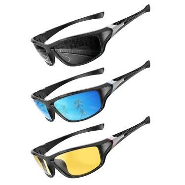 Imagem de QALLY Polarized-Óculos de sol masculinos esportivos masculinos: óculos de sol com proteção UV400 para dirigir, golfe, pesca, corrida, Cinza/azul gelo/visão noturna, M