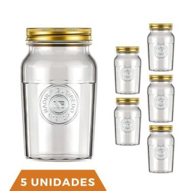 Imagem de 5 Potes Vidro Americano Rosca Alimento 1Litro Vintage Nadir - NADIR FI