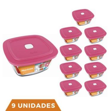 Imagem de 9 Potes Vidro Facilita Vap Quadrado Com Tampa 500ml Marinex - NADIR FI