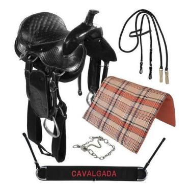 Imagem de Sela Americana Preta Tradicional Para Cavalos Em Geral + Acessórios - 